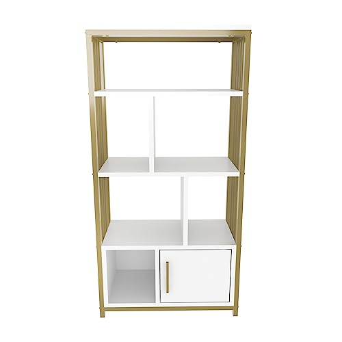 Decorotika - Valero Shelving Unit Bookcase Bookshelf with Cabinet and Metal Frame von DECOROTIKA