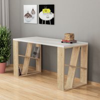 Decortie Honey Moderner Schreibtisch mit Bücherregalbeinen Breite 137cm - Weiß / Eiche - Weiß - Eiche von DECORTIE