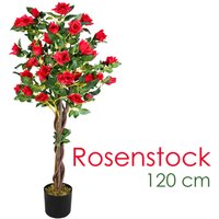 Rose Rosenstock Rosenbusch Kunstpflanze Künstliche Pflanze mit Blüten Rot Echtholz 120 cm Kunstblume Innendekoration Kunst Pflanze wie echt im Topf von DECOVEGO
