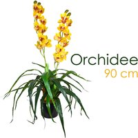 Decovego - Künstliche Blumen Orchidee Orchideen Pflanzen Kunstpflanze Kunstblumen Künstlich Pflanze Gelb mit Topf Deko 90 cm von DECOVEGO