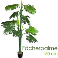 Künstliche Palme Pflanze Kunstpflanze Palmbaum Fächerpalme Deko Zimmerpflanze Kunstbaum künstlich im Kunststofftopf Plastikpflanze 150 cm Decovego von DECOVEGO