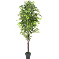 Kunstpflanze Künstliche Pflanze Benjamin Ficus Künstlich im Topf Pflanzen Zimmerpflanze mit Echtholz 180 cm wie Echt Deko Innendekoration 180 cm von DECOVEGO