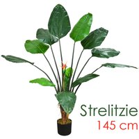 Strelitzie Strelizie Paradiesvogelblume Kunstpflanze Künstliche Pflanze 145 cm Kunstblume Innendekoration Kunst Pflanze wie echt im Topf Decovego von DECOVEGO