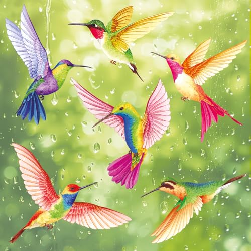 DECOWALL CDS2-9002 6 stück Kolibri Fensterbilder Vögel Fensteraufkleber Fenster Frühling Fensterdeko Vogelschlag schutz Fenstersticker Wiederverwendbare von DECOWALL
