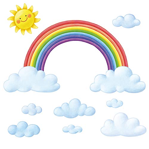 DECOWALL DA-1913 Wolken und Regenbogen Wandtattoo Sonne Farbe bunt von DECOWALL