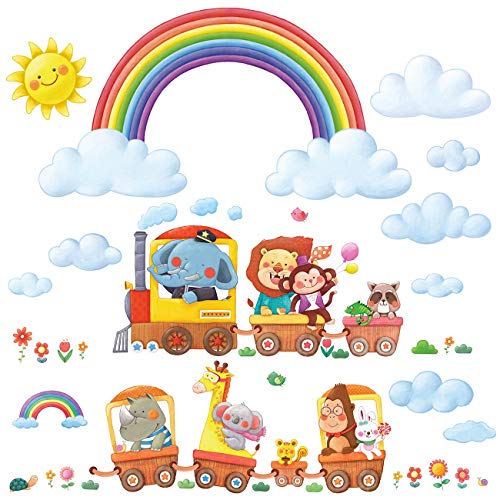 DECOWALL DA-1913P1406A Regenbogen und Tier zug Wandtattoo von DECOWALL