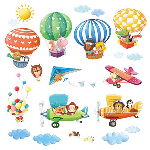 DECOWALL DAT-1406B1506B Heißluftballons Doppeldecker Autos Flugzeuge Tiere Wandtattoo Wandsticker Wandaufkleber Wanddeko für Wohnzimmer Schlafzimmer Kinderzimmer von DECOWALL