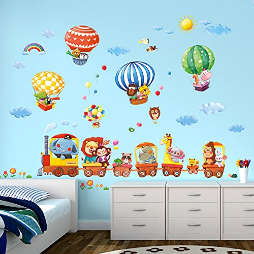 DECOWALL DL-1406L Zug und Heißluftballons Autos Flugzeuge Tiere Wandtattoo für Wohnzimmer Schlafzimmer Kinderzimmer (Extra Groß) von DECOWALL
