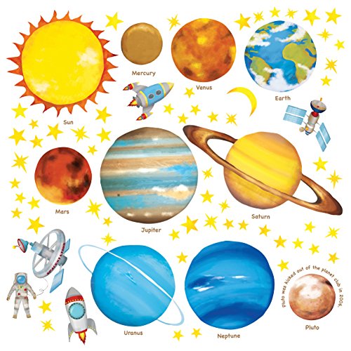 DECOWALL DS-8007 Sonnensystem Planeten Platz Weltraum Wandtattoo Wandsticker Wandaufkleber Wanddeko für Wohnzimmer Schlafzimmer Kinderzimmer (Englisch Ver.) (Klein) von DECOWALL