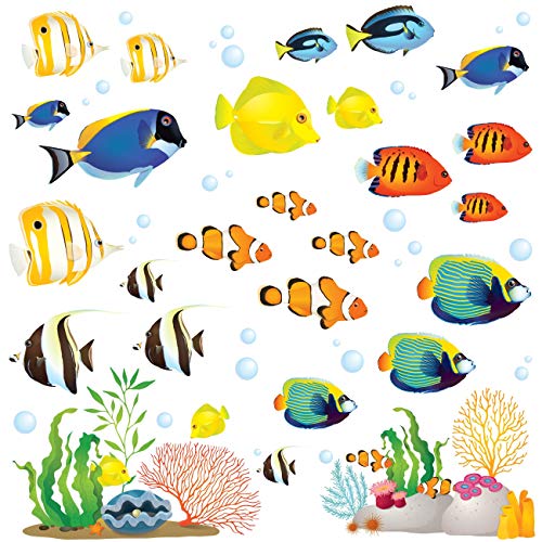 DECOWALL DS-8035 Tropischer Fisch Wandaufkleber Wandtattoo Fisch Ozean Fische Seetang Wandsticker Abnehmbar für Kinder Kinderzimmer Babyzimmer Schlafzimmer Wohnzimmer Badezimmer Wanddeko von DECOWALL