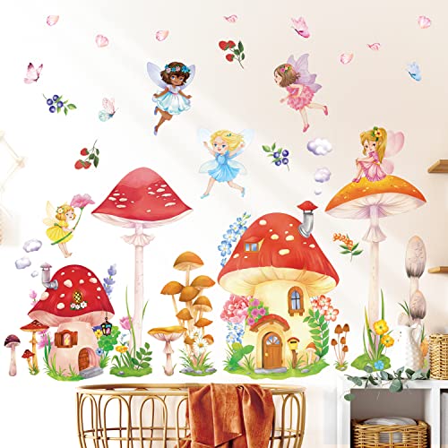 DECOWALL DS12-8075 Wandtattoo Pilze Feen Wandaufkleber Elfen und Feen Wandsticker Kinderzimmer Babyzimmer Schlafzimmer Wanddeko Mädchen von DECOWALL