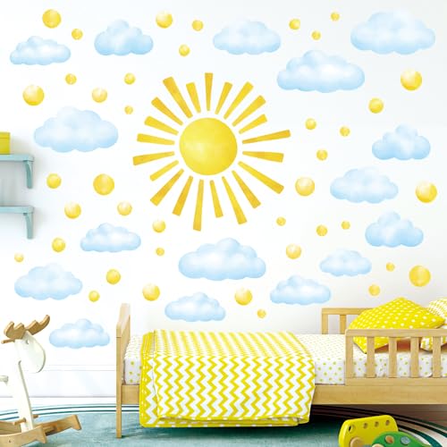 DECOWALL DS12-8079 Sonne Wandtattoo Wolken Wandsticker 78stück Wandaufkleber set für Kinderzimmer Wanddeko Mädchen Junge Kinder Babyzimmer Schlafzimmer von DECOWALL