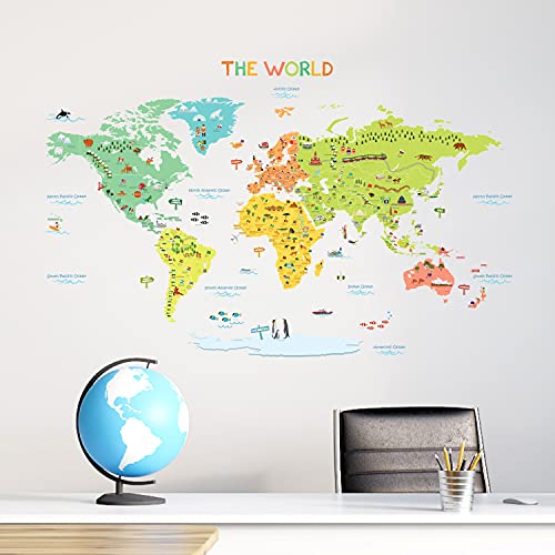 DECOWALL DWL-1616S Farbenfrohe Weltkarte Wandtattoo Wandsticker Wandaufkleber Wanddeko für Wohnzimmer Schlafzimmer Kinderzimmer (Mittlere) (Englisch Ver.) von DECOWALL