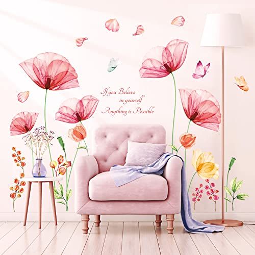 DECOWALL SG-2206 Wandaufkleber, Motiv: rosa Blumen, Schmetterling, abnehmbar, für inspirierende Schlafzimmer, Wohnzimmer, Küche, Badezimmer, Kunst, Heimdekoration von DECOWALL