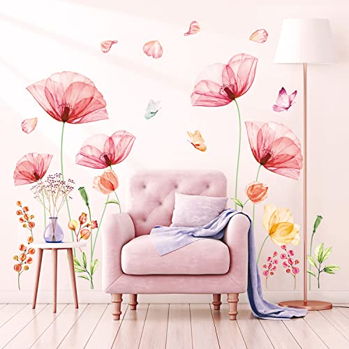 DECOWALL SG-2206 Wandaufkleber Hellrosa Röntgenblumen Kinder Wandtattoo Kinderzimmer Dekoration Abziehen und Aufkleben Abnehmbare Blumenwiese Schlafzimmer Rosa Zweig party von DECOWALL