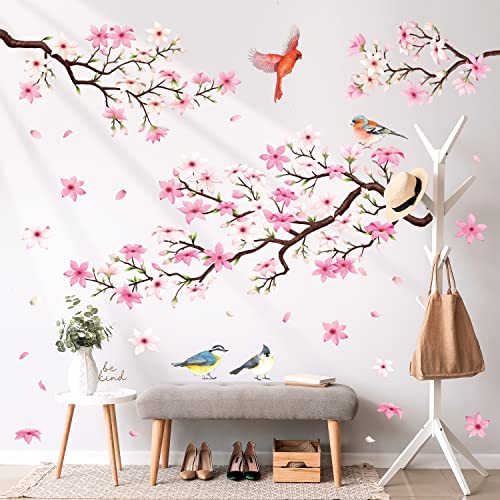 DECOWALL SG2-2305 Kirschblüte Wandtattoo Wandaufkleber Rosa Blumen Äste Vögel Wandsticker Schlafzimmer Wohnzimmer Fenster Wanddeko von DECOWALL