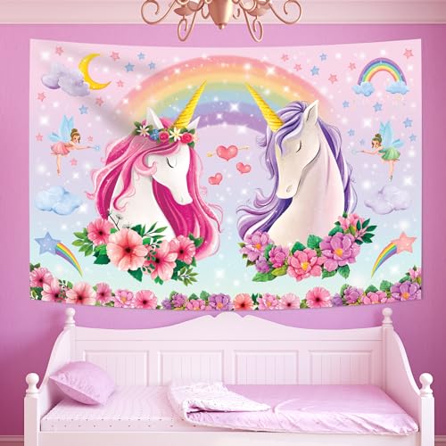 DECOWALL TP-011 Einhörner Wandteppich Kinder-Wandteppich Wandbehang für Schlafzimmer Wohnzimmer Kunst Heimdekoration Polyester 150 x 100 cm (60 x 40 Zoll) von DECOWALL