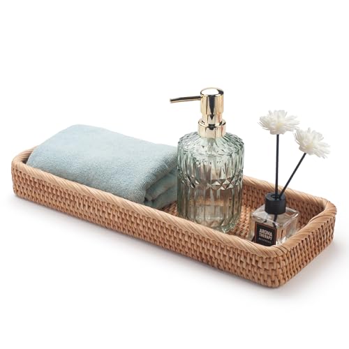 Rattan Badezimmer Eitelkeit Tabletts Toilettenbehälter Korb Aufbewahrung Lange Schmale Handtuch Aufbewahrungskorb für Lagerung, Dekorativ (Natürliche 41.5 x 15.5 x 5cm) von DECRAFTS