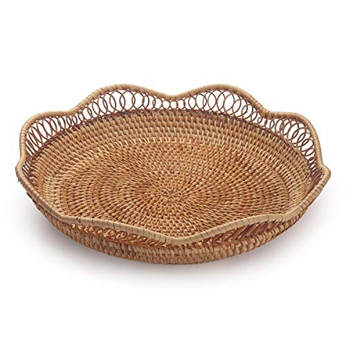 Rattan Obstkörbe Obstschale Natürlich Gewebte Brotkorb Brotschale Rund zum Servieren von Speisen, Crackern, Gebäck, Snacks (30cm D x 9cm H) von DOKOT