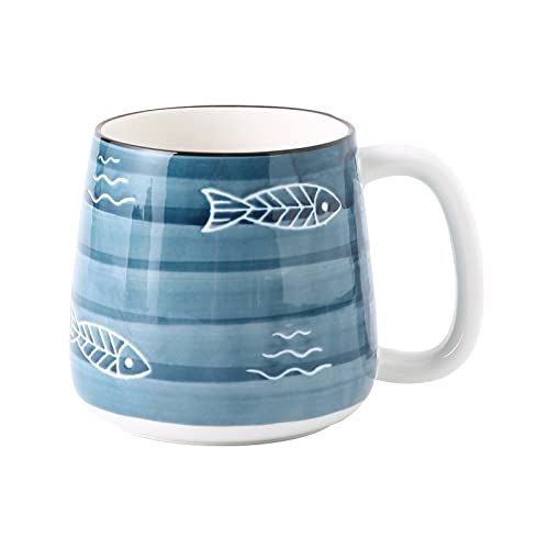 DECRZPB Keramik-Kaffeetasse Blaue Fisch-Teetasse mit großem Griff Keramik-Kaffeetasse Geschenk für Büro und Zuhause DECRZPB Keramik-Kaffeetasse Blaue Fisch-Teetasse mit großem Griff Keramik-Kaffeetasse Geschenk für Büro und Zuhause von DECRZPB