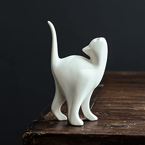 DECRZPB Keramik-Ornament weiße Katze Tier handgefertigt Skulptur Ornament Kunst Heimbüro Desktop-Dekoration Hochzeitsgeschenk von DECRZPB