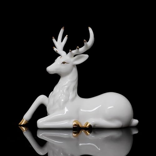 DECRZPB Keramik-Ornament weißer Hirsch Sika-Hirsch handgefertigte Skulptur aus weißem Porzellan Kunst Heimdekoration Büro Hochzeitsgeschenk von DECRZPB