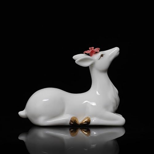 DECRZPB Keramik-Ornament weißer Hirsch weiße Porzellanfigur Tier handgefertigte Skulptur Ornament Kunstdekoration Geschenk von DECRZPB