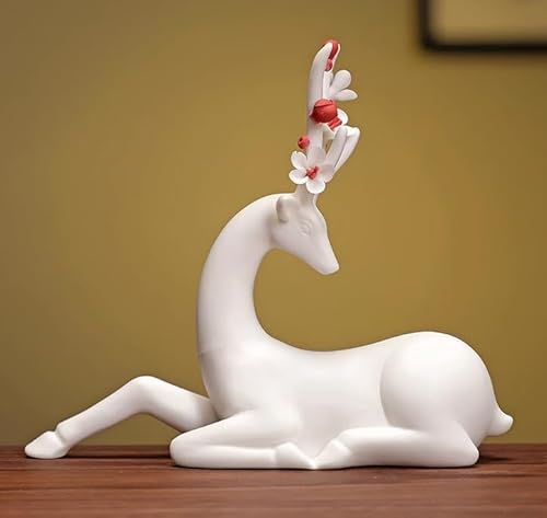 DECRZPB Keramikfigur weißer Hirsch Porzellanskulptur Keramikornament Kunst Heimdekoration Büro Geschenk von DECRZPB