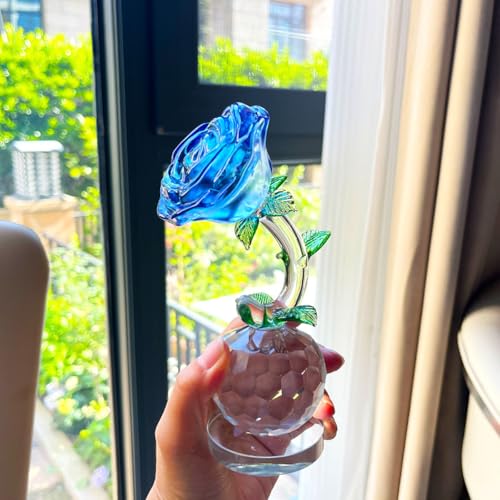DECRZPB Kristall Figurine Blau Rose Ornament Blumen Glas Geburtstag Hochzeit Geschenk Wohnen Esstisch Dekor von DECRZPB
