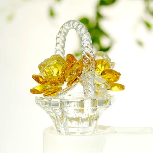 DECRZPB Kristall Figurine Gelbe Rose Korb Ornament Blumen Glas Geburtstag Hochzeit Geschenk Wohnen Esstisch Dekor von DECRZPB