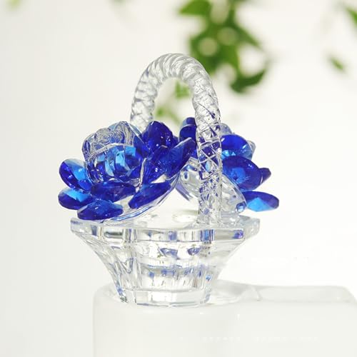 DECRZPB Kristall Ornament Blau Rose Korb Künstliche Glas Blumen Figurine Handgemachte Geburtstag Hochzeit Geschenk Dekor von DECRZPB