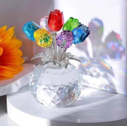 DECRZPB Kristall Ornament Farbige Rose Künstliche Glas Blumen Figurine Handgemachte Geburtstag Hochzeit Geschenk Dekor von DECRZPB