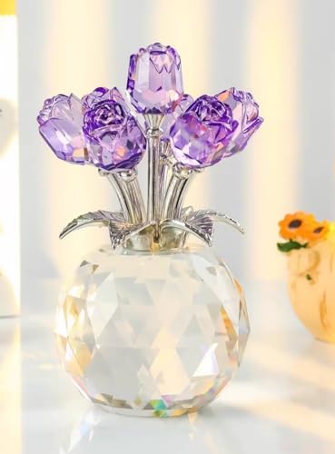 DECRZPB Kristall Ornament Lila Rose Künstliche Glas Blumen Figurine Handgemachte Geburtstag Hochzeit Geschenk Dekor von DECRZPB