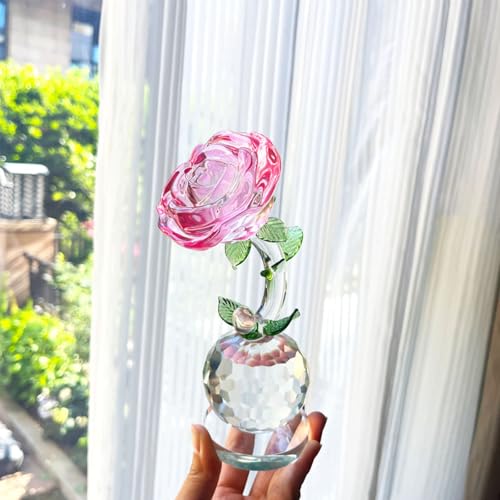 DECRZPB Kristall Ornament Rosa Rose Künstliche Glas Blumen Figurine Handgemachte Geburtstag Hochzeit Geschenk Dekor von DECRZPB