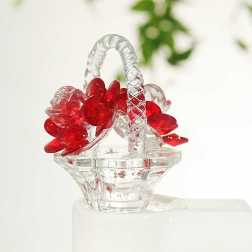 DECRZPB Kristall Ornament Rote Rose Korb Künstliche Glas Blumen Figurine Handgemachte Geburtstag Hochzeit Geschenk Dekor von DECRZPB