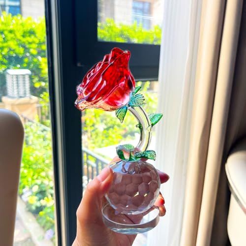 DECRZPB Kristall Ornament Rote Rose Künstliche Glas Blumen Figurine Handgemachte Geburtstag Hochzeit Geschenk Dekor von DECRZPB