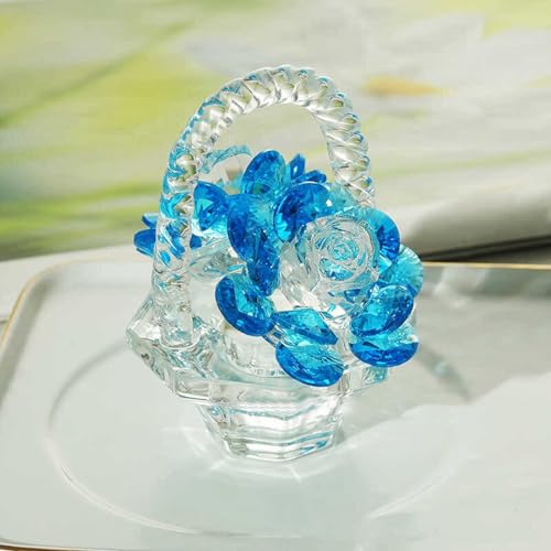 DECRZPB Kristallornament Blauer Rosenkorb Glasfigur handgefertigt Blumen Skulptur Kunstgeschenk für Geburtstag Zuhause Tischdekoration von DECRZPB