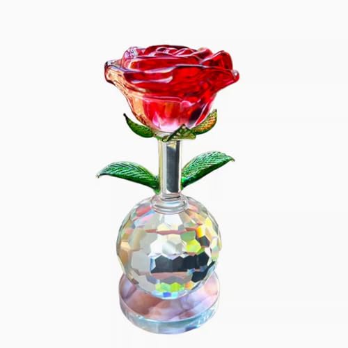 DECRZPB Kristallornament Rote Rose Glasfigur Handgemachte Blumen Skulptur Kunst Geschenk zum Geburtstag Home Tischornament von DECRZPB