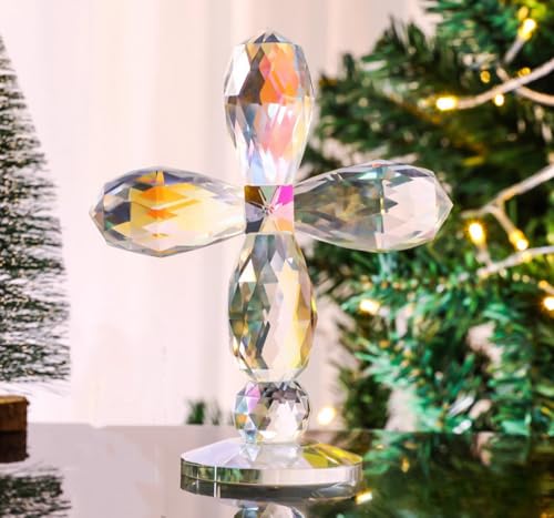 DECRZPB Kristallornament farbiges Kreuz Glasfigur handgefertigt Skulptur Kunstgeschenk zum Geburtstag Heimdekoration von DECRZPB
