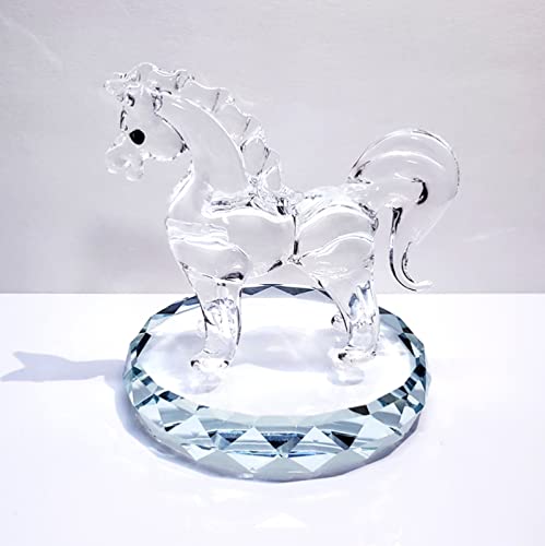 Handgemachtes weißes Pferd aus Kristallglas mit Sockel farbige Glasur Tier mundgeblasenes Glas Wohnzimmer Briefbeschwerer Geburtstagsgeschenk Tischdekoration von DECRZPB