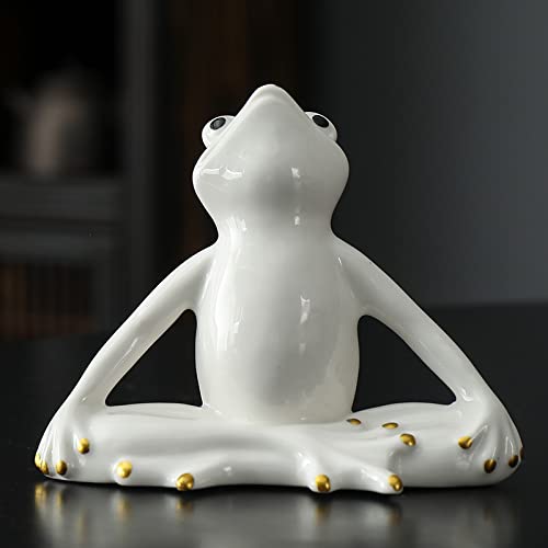 Keramik weißer Yoga-Frosch handgefertigte Skulptur Heimdekoration Desktop-Yoga-Studio Ornament Kunstgeschenk von DECRZPB