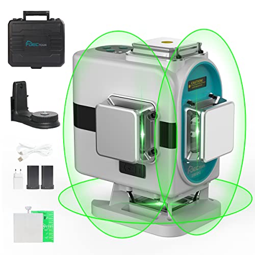 DECTEAM Laser Wasserwaage 3x360 Kreuzlinienlaser Grün, 12 Linien Selbstnivellierender Vertikale/Horizontale Baulaser Fliesen Boden Laserwerkzeug, Wiederaufladbare Batterie, Magnetständer, DS03DG von DECTEAM