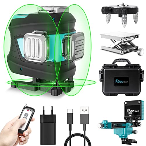 kreuzlinienlaser 360, DECTEAM Selbstnivellierend Laser Wasserwaage 3x360 Grad 12 Linienlaser, Kreuzlaser Baulaser mit Litium-Ionen Batterie, IP54 für Innen- und Außenbereich Baustelle von DECTEAM