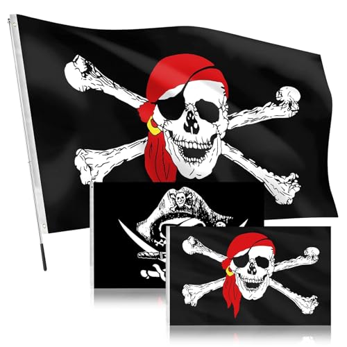 2 Stück Piraten Flagge Set 150x90 cm Piraten Flagge Kreuzmesser und gekreuzte Knochen 1 Teleskop Fahnenmast 1m mit 2 Karabinerhaken, für Piratenparty Halloween Outdoor Decor 2 Stück Piraten Flagge Set 150x90 cm Piraten Flagge Kreuzmesser und gekreuzte Knochen 1 Teleskop Fahnenmast 1m mit 2 Karabinerhaken, für Piratenparty Halloween Outdoor Decor von DECUIOCC