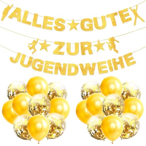 Deko Jugendweihe - Leuchtende Dekoration für Kinder Jugendweihe Party mit Goldfarbenen Banner und Ballons,Alles Gute zur Jugendweihe Banner,für Junge Mädchen Foto Hintergrund Erwachsene Partyfeiern von DECUIOCC