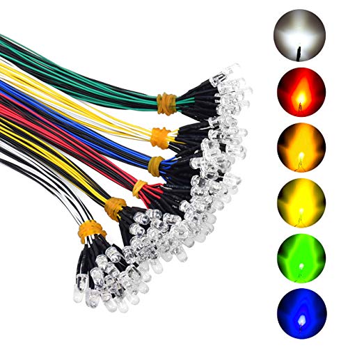 DEDC 50 Pcs 5 mm Vorverdrahtete LED-Dioden-Licht mit 21cm Kabel, 12 V Led fertig verkabelt (6 Farben) von DEDC