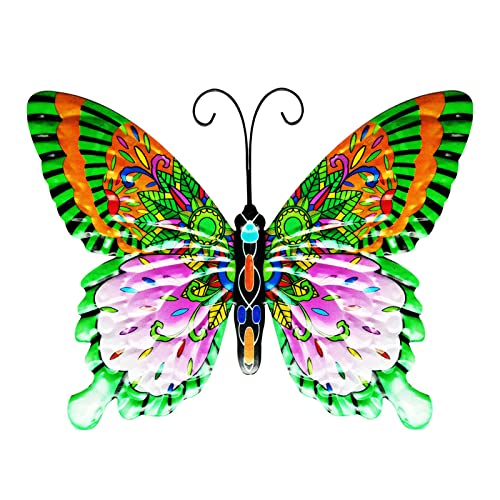 DEDEMCO Metall-Schmetterling-Wandkunst, 25,4 x 36,4 cm, 3D-Schmetterling-Wanddekoration, bunte Schmetterlinge, Wandskulptur, Hängedekoration für Zuhause, Hof, Terrasse, Garten, Dekoration, grün von DEDEMCO