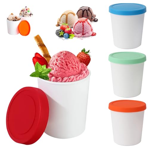 4er-Set Eisbehälter für Speiseeis,Gefrierdosen 250, Wiederverwendbare Eis Behälter Mit Silikon Deckel, Eisbehälter für Selbstgemachtes Eis,Eisbehälter Für Eiscreme, Joghur von DEECOZY