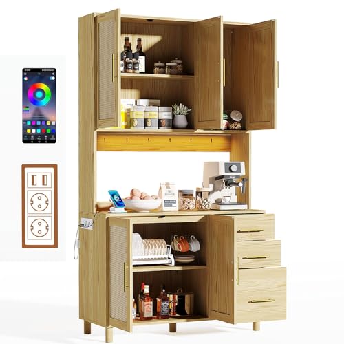 DEECOZY 183CM mutfak dolabı Mit Buffet Schrank Und Einstellbarer Led-Stimmungsbeleuchtung, küchenschrank Mit 2 USB, 2 Steckdosen, 3 Schubladen,buffetschrank,kommoden & sideboards,Sideboard küche von DEECOZY