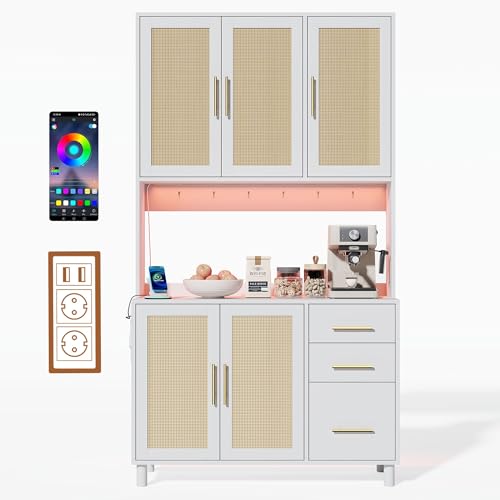 DEECOZY 183CM mutfak dolabı Mit Buffet Schrank Und Einstellbarer Led-Stimmungsbeleuchtung, küchenschrank Mit 2 USB, 2 Steckdosen, 3 Schubladen,buffetschrank,kommoden & sideboards,Sideboard küche von DEECOZY